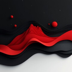 Poster - Mysterious and Captivating Abstract Digital 3D Art Showcasing a Dramatic Landscape of Undulating Crimson Geometric Shapes Against a Stark Black Background