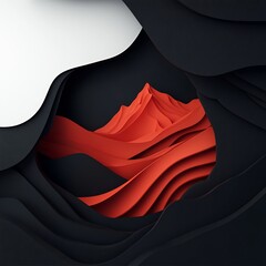 Poster - Striking abstract and surreal 3D digital render featuring a dramatic black and red geometric mountain landscape set against a bright white studio backdrop