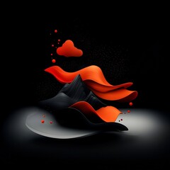 Poster - Captivating 3D mountainous mirage with elegant lines and flickering red dots on an eerie black background crafting a mesmerizing and enigmatic digital visualization