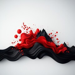 Poster - Mesmerizing volcanic landscape with swirling red shapes and particles forming a hypnotic mountainous illusion on a brooding black canvas