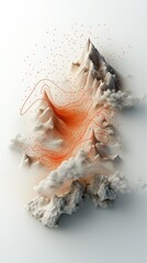 Poster - Captivating wave like abstract 3D terrain formation featuring a vibrant array of red dots and lines across a mountainous landscape in a bright white setting