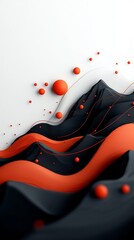 Poster - Mesmerizing abstract digital landscape with a wave like pattern of vibrant red dots and lines flowing across a mountainous terrain rendered in 3D with a clean white backdrop for a striking
