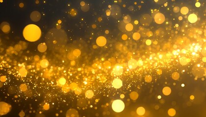 Poster - Mesmerizing yellow glow particle abstract bokeh background featuring dynamic golden light orbs, soft luminous trails, and shimmering highlights, perfect for modern designs and digital