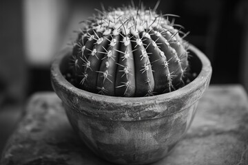 Poster - A small potted cactus placed on a table, great for decoration or as a prop