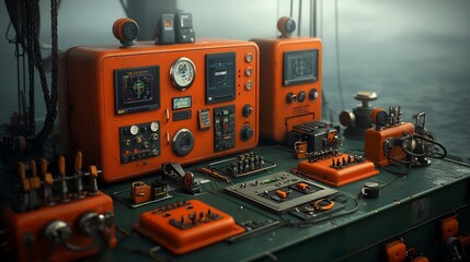 Poster - Detailed Control Panel of an Offshore Oil Rig Monitoring Equipment and the Complex Industrial Technology and Engineering Involved in Offshore Oil and Gas Production