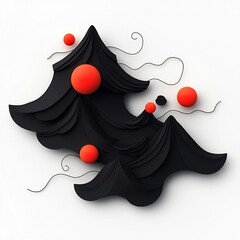 Poster - Shadowy Peaks with Pulsing Red Orbs   Surreal 3D Digital Art of a dark abstract mountainous landscape with flowing lines and dynamic ethereal elements on a seamless white backdrop