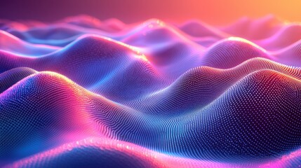 Poster - A vibrant, digital landscape of flowing, undulating waves illuminated with purple and orange hues, creating a mesmerizing visual effect.