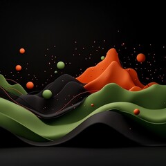 Poster - Captivating 3D mountainous mirage crafted with elegant lines and flickering red dots against an eerie black background creating a mesmerizing and futuristic landscape with a dramatic