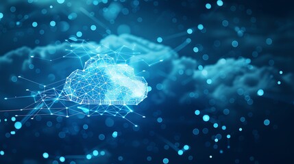Poster - A digital cloud symbolizing data storage and connectivity, surrounded by a network of glowing particles.
