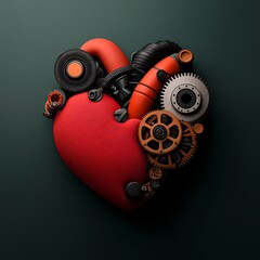 Poster - Intricate Clockwork Heart with Gears and Mechanisms in Moody Cinematic 3D Render with Dark Steampunk Aesthetic