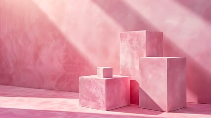 Poster - A serene arrangement of pink geometric shapes casting soft shadows, evoking a calming aesthetic.