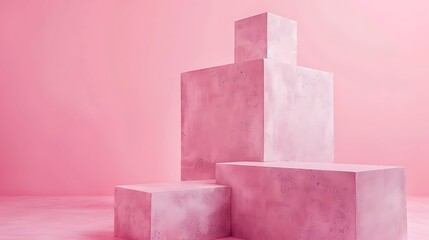 Poster - A minimalist arrangement of pink concrete blocks against a soft pink background, creating a modern, artistic display.