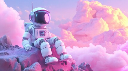 Aufkleber - Astronaut Rests On Pink Rocks Above Fluffy Clouds