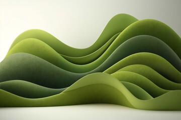 Poster - Surreal digital landscape featuring undulating green geometric formations with smooth organic shapes against a minimalist white backdrop  This abstract 3D rendered image has a conceptual