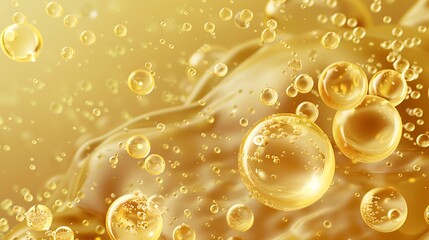 Poster - A close-up view of golden bubbles in a liquid, creating a dynamic and vibrant visual effect.