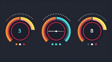 Poster - A graphic representation of three gauges displaying different values, likely for data visualization or performance metrics.