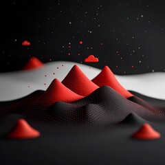 Poster - Stunning minimalist abstract landscape with majestic mountain forms created from cascading red dots and lines against a dark backdrop