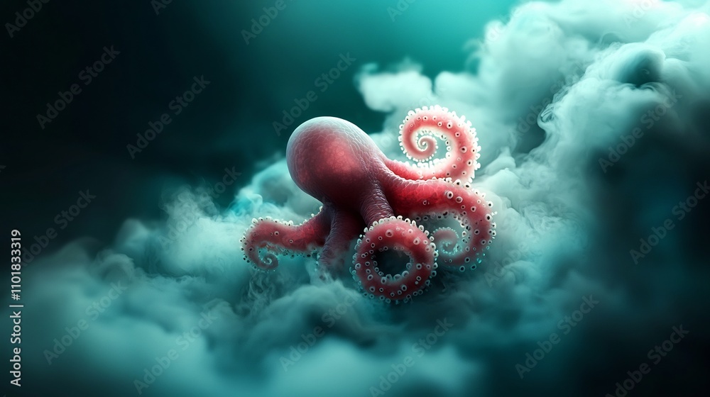 Glowing bioluminescent tentacles of an alien like deep sea creature ...