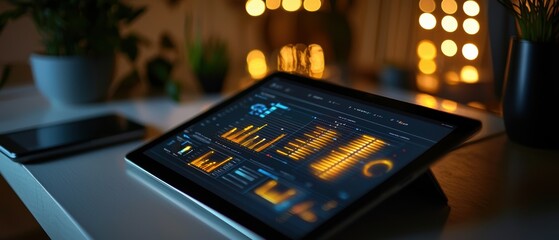 Poster - Innovative energy tracker interface showcasing data analytics in a cozy workspace environment
