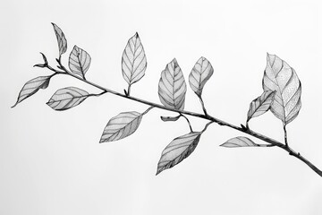 Poster - A black and white image of a tree branch with leaves