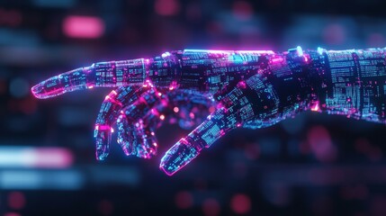 Poster - Futuristic robotic arm interaction digital environment visual art cyber landscape close-up view technology concept