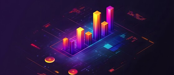 Poster - A vibrant, futuristic digital graph showcasing rising statistics with a sleek design. Ideal for presentations, reports, and illustrating data trends in technology and business.
