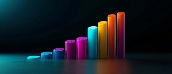 Poster - A vibrant and modern 3D illustration of colorful bar graphs showing growth and progress. Perfect for visualizing business analytics, presentations, or marketing strategies.
