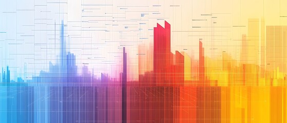 Poster - A vibrant and futuristic skyline illustration featuring a blend of colorful abstract patterns and shapes, representing innovation and digital transformation in urban landscapes.
