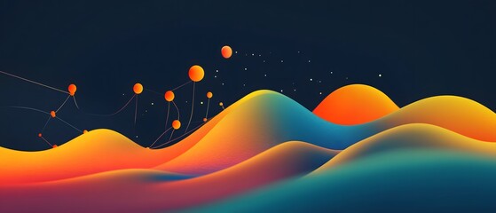 Poster - An abstract image featuring colorful waves in vibrant shades of orange, blue, and teal, creating a striking visual impact that inspires creativity and imagination.