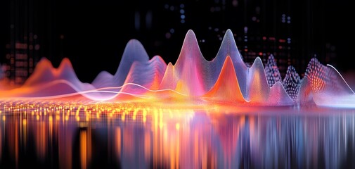 Poster - An abstract representation of sound waves in vibrant colors, symbolizing music, technology, and data visualization. This stunning image showcases the beauty of waveform patterns.