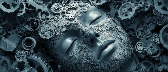 Poster - Conceptual art gears and cogs creating an abstract industrial digital environment