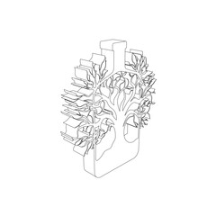 Poster - The outline of a large mystical tree in bottle symbol is made with black lines. 3D view of the object in perspective. Vector illustration on white background