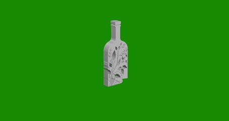 Poster - Isolated realistic white a branch in a bottle symbol front view with shadow. 3d illustration on green chroma key background