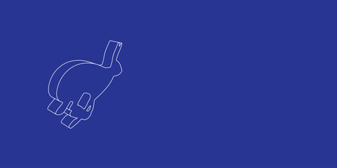 Poster - The outline of a large hare runs symbol made of white lines on the left. 3D view of the object in perspective. Vector illustration on indigo background
