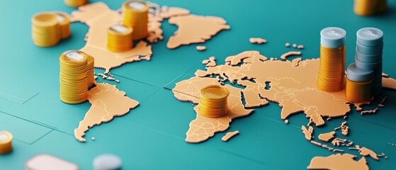 Poster - Innovative financial app interface projecting global economic insights on world map