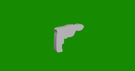 Poster - Isolated realistic white electric drill symbol front view with shadow. 3d illustration on green chroma key background