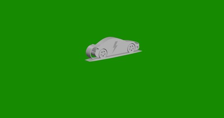 Poster - Isolated realistic white electric car symbol front view with shadow. 3d illustration on green chroma key background