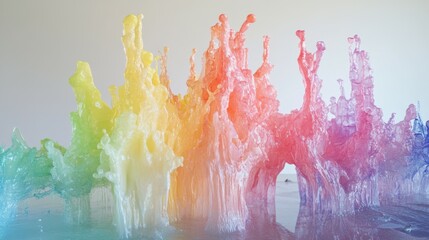 Poster - Vibrant rainbow-colored paint splashes frozen in mid-air art studio creative photography bright environment artistic perspective