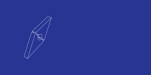 Poster - The outline of a large compass symbol made of white lines on the left. 3D view of the object in perspective. Vector illustration on indigo background
