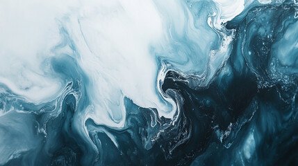 Poster - Abstract swirls of blue and white paint create a mesmerizing ocean-like effect