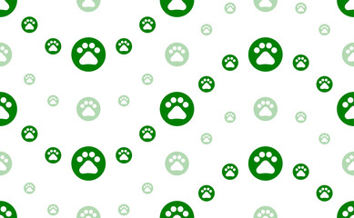 Poster - Seamless pattern of large and small green pet symbols. The elements are arranged in a wavy. Illustration on light green background
