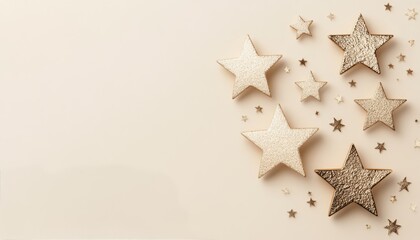 Poster - Decorative stars in metallic shades arranged on a light background for festive occasions