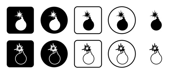 Poster - Icon set of bomb symbol. Filled, outline, black and white icons set, flat style.  Illustration on transparent background