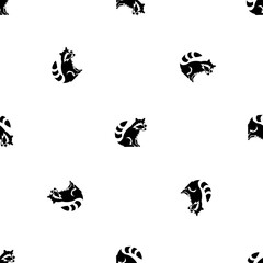 Wall Mural - Seamless pattern of repeated black raccoon symbols. Elements are evenly spaced and some are rotated. Illustration on transparent background