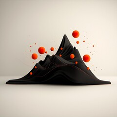 Poster - Dreamlike monochrome landscape with a striking silhouette of mountainous forms accentuated by pulsing red orbs and flowing lines creating a captivating and mysterious atmosphere