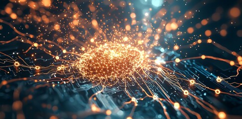 Poster - A neural circuit and electronic cyber brain in a quantum computing system, stock technology, biotechnology, and machine learning, stock technology
