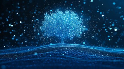 Fototapete - This is a holographic plant concept for biotech or bioengineering. It is a digital tree with polygonal style in a futuristic style.