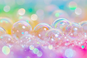 Poster - Foam background with colorful bubbles in pinks, yellows, and blues