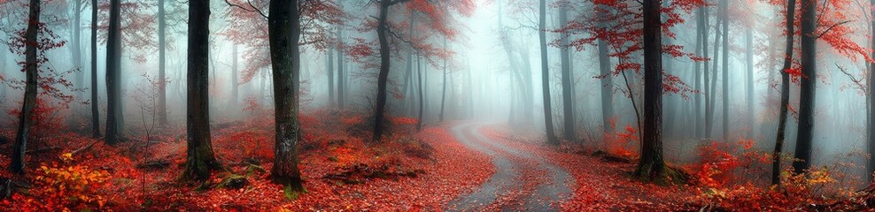 Poster - An autumn forest with silhouetted trees in Lorraine, France. A close-up of beech trees