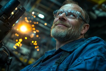Aufkleber - Factory engineers wear safety gear to work and engage in detailed discussions about controlling and operating machinery.